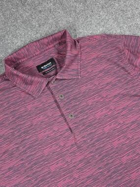 Bugatchi Polo Shirt Mens Large OoohCotton Tech 8 Way Stretch Pink 3 Button